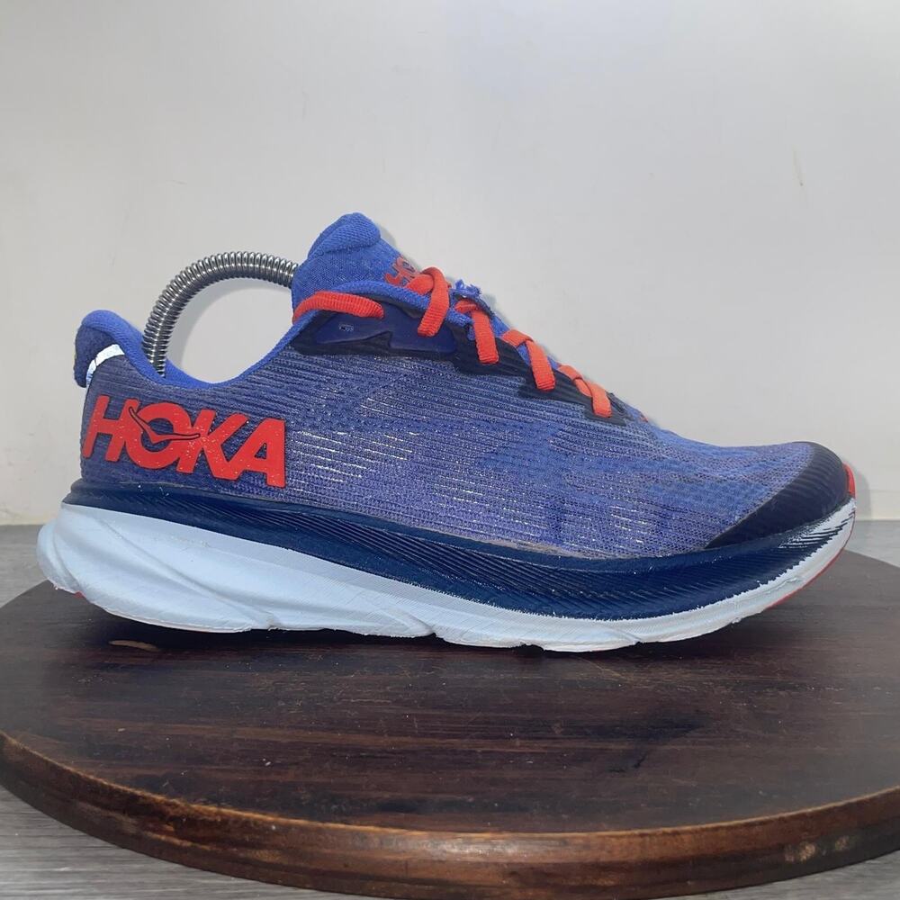 Hoka One One Clifton 9 Kids Size 7MD Blue Red Shoes Sneakers 1131170 BBDGB